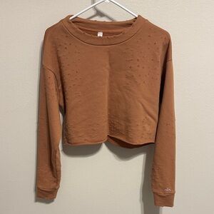 ALO Yoga Women's Tan Embellished Cropped Sweatshirt